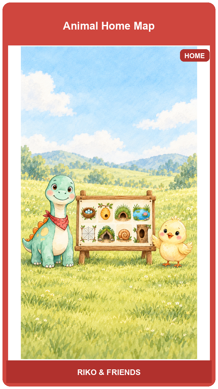 Riko Finds Animal Homes — Flash card sample