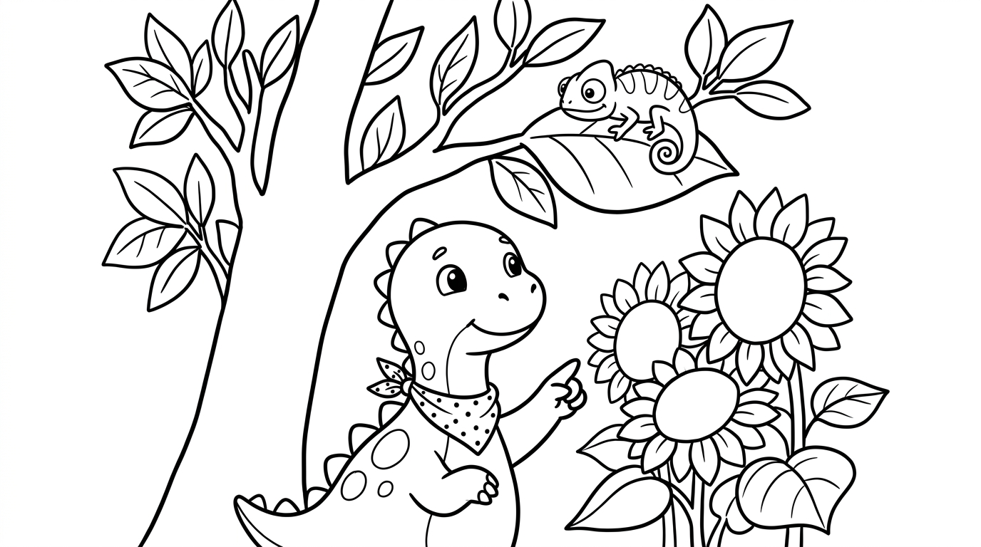Riko's Colorful Rainbow Meadow — Coloring page sample